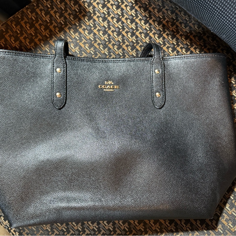 Coach Black Tote with Leather Trim and Gold Hardware